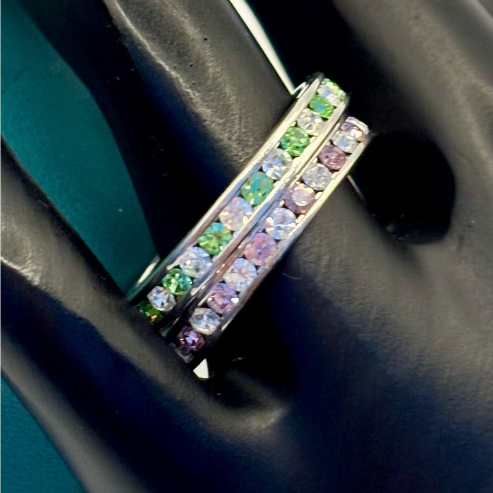 Sterling Silver Crystal Stack Rings set of 2 size 7
